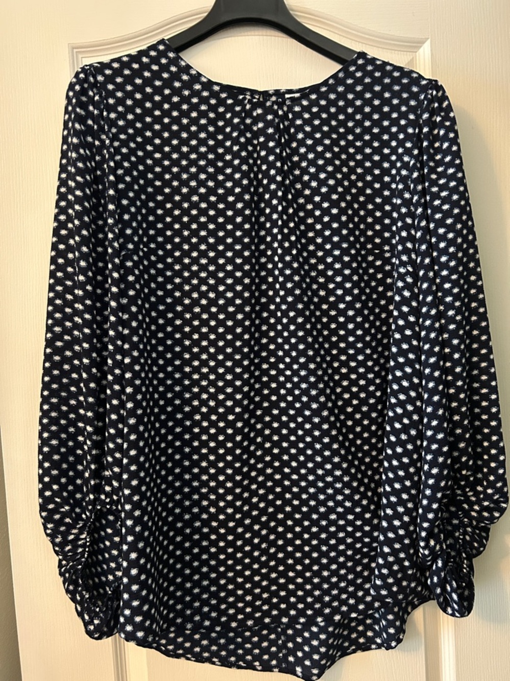 Ava & Viv Navy and White Dot Long Sleeve Blouse